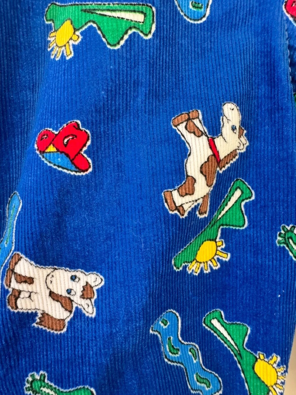 VTG OshKosh Corduroy Vestbak Overalls Blue  Western Horse Pattern Toddler 4T USA